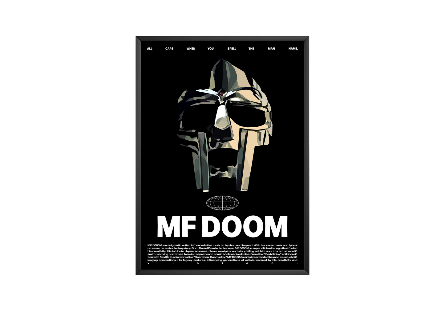 MF Doom 'Masked Villain' B&W Poster